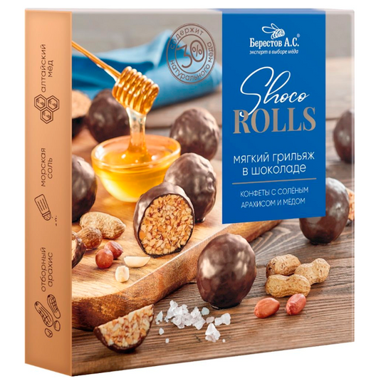 Chocolate Candy with Salted Peanuts & Honey "Shoco Rolls", 135g