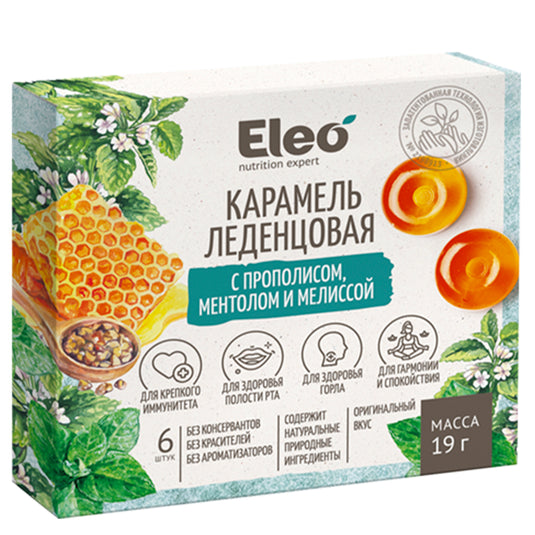 Hard Caramel Propolis, Menthol & Melissa, Eleo, 19g/ 0.67oz