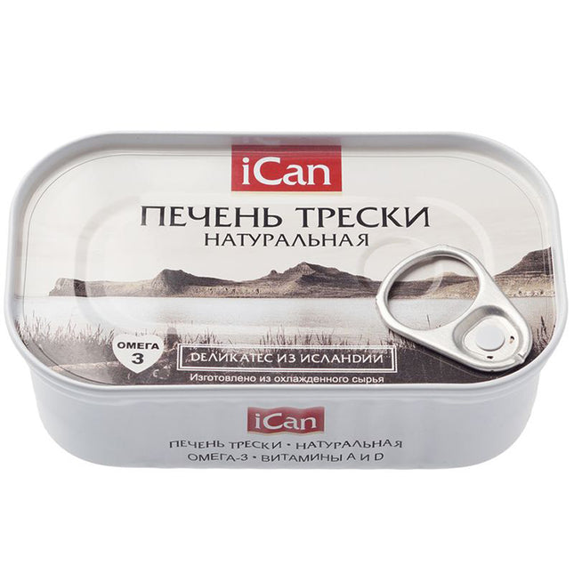 Canned Natural Icelandic Cod Liver in Own Oil, iCan, 115g