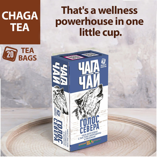 Pack 4 Chaga-Tea with Currant Leaf & Apple "Voice of North", Russian Ivan Tea, 20 sachets x 4