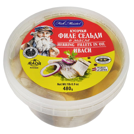 Herring Ivasi Fillet Chunks in Oil, Fish Meister, 480g / 16.93oz