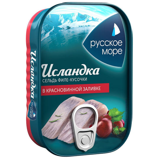 Herring Fillet-Pieces in Red Wine Sauce ISLANDKA, Russian Sea, 115g/ 4.06 oz