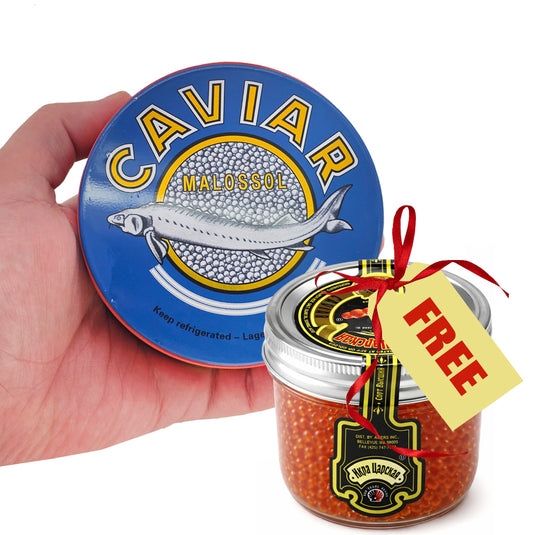 Osetra Sturgeon Black Caviar (250 g / 8.82 oz) + FREE Tsar's Reserve Red Caviar 200 g