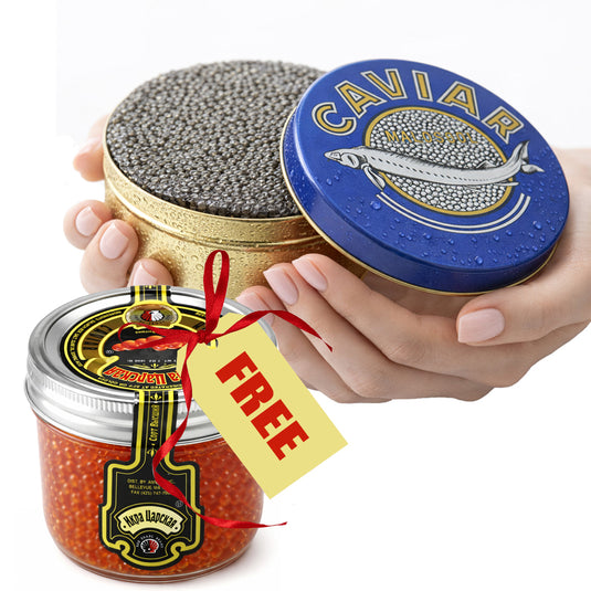 Kaluga Fish Black Caviar (250g / 8.82oz) + FREE Tsar's Reserve Red Caviar 200g