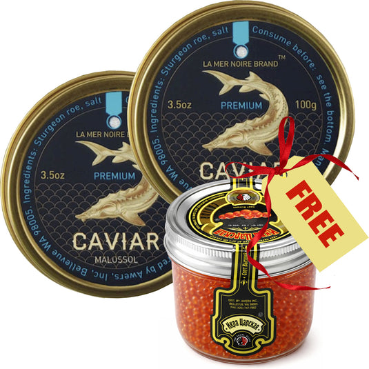 Premium Kaluga Black Caviar La Mer Noire (2 x 100g) + FREE Tsar's Red Caviar 200g