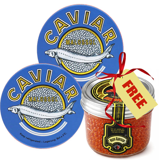 Osetra Sturgeon Black Caviar Set (2 x 125g) + FREE Tsar's Reserve Red Caviar 200 g