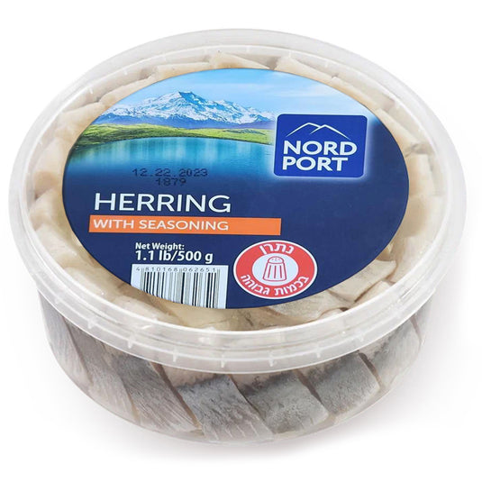 Traditional Salted Herring Pieces-Fillet with Seasoning, Nord Port, 500g/ 1.1lbs