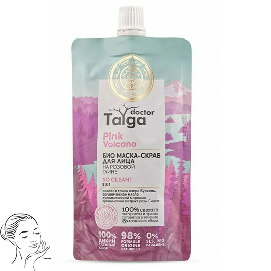 Facial Bio Scrub-Mask 3 in 1, Pink Clay, Doctor Taiga, 100 ml / 3.38 oz