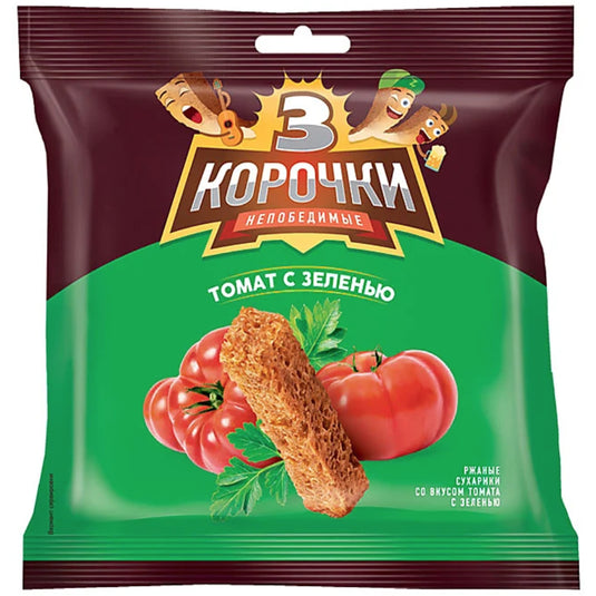 Croutons Tomato & Greens Flavor "3 Crusts", KDV-Group, 40 g/ 1.41oz