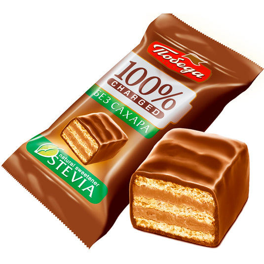 Waffle Candies in Milk Chocolate Sugar-Free "100% Charged", Pobeda, 226g/ 7.97 oz