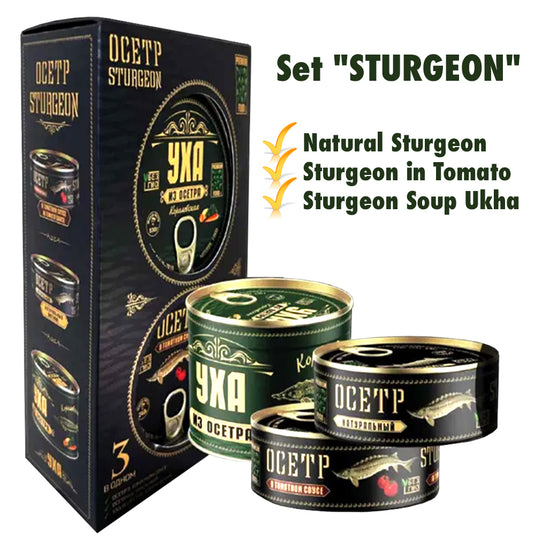 Tinned Fish Set "STURGEON" 3 in 1, PREMIUM FOOD, 1kg/ 35.27oz
