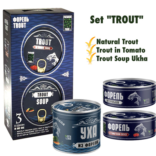 Tinned Fish Set "TROUT" 3 in 1, PREMIUM FOOD, 1kg/ 35.27oz