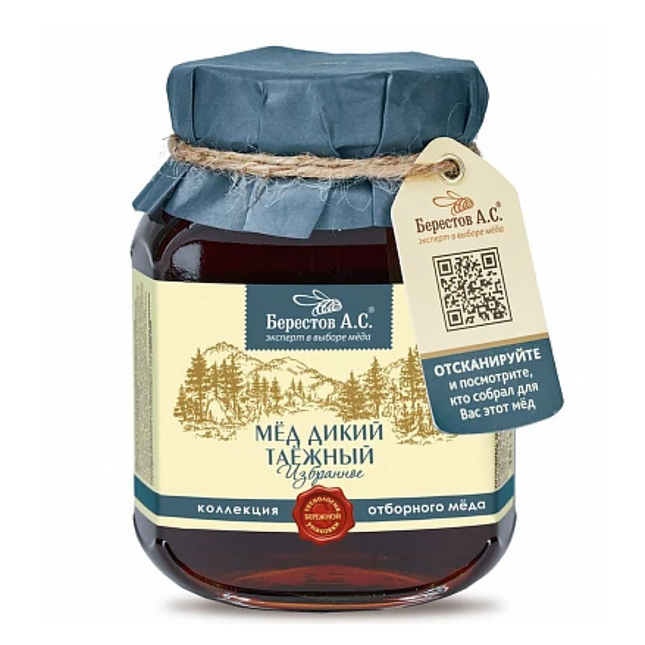Natural Honey "Wild Taiga", Favorites Collection, Berestov A. S., 500 g/ 1.1 lb