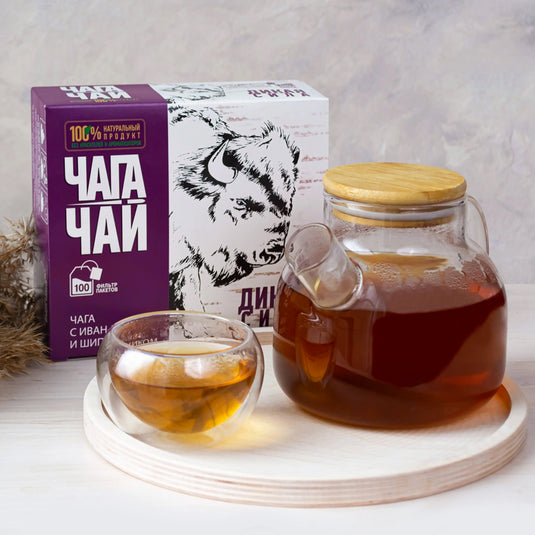 Pack 2 Chaga Tea Drink with Rosehip & Ivan Tea "Wild Power", 100 tea bags x 2